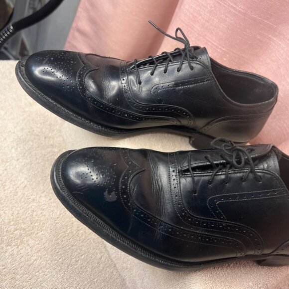 Johnson & Murphy Men Black Leather Oxford Wingtip Dress Shoes Size 10 D USA Made - Picture 5 of 16